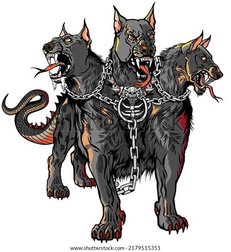 Cerberus Hellhound Mythological Threeheaded Dog Guard Stock Vector