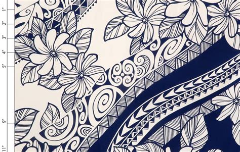 Polynesian Tribal Print With Hawaiian Flower 100 Cotton Etsy
