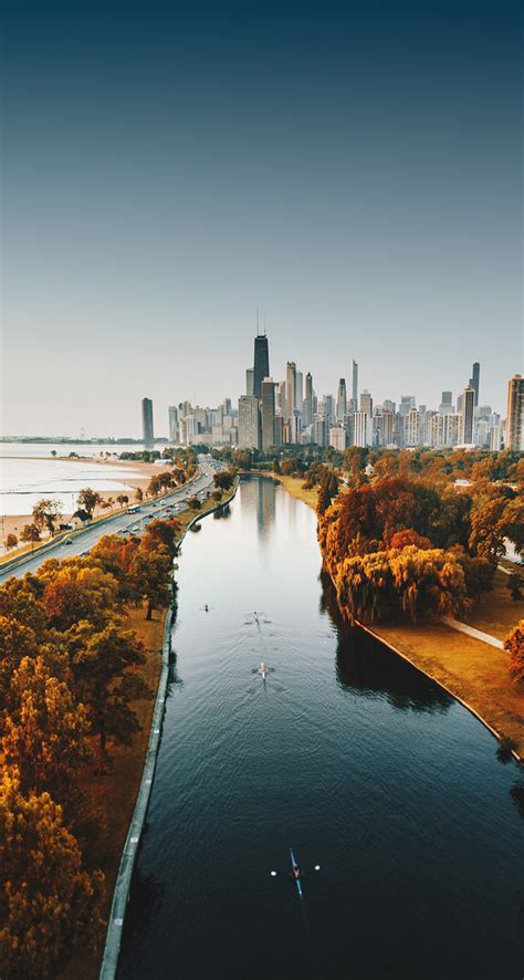 Autumn Wallpaper Backgrounds Aerial View Chicago Skyline