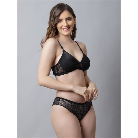 Buy Prettycat Lightly Padded Lace T Shirt Bra Panty Lingerie Set Black Online