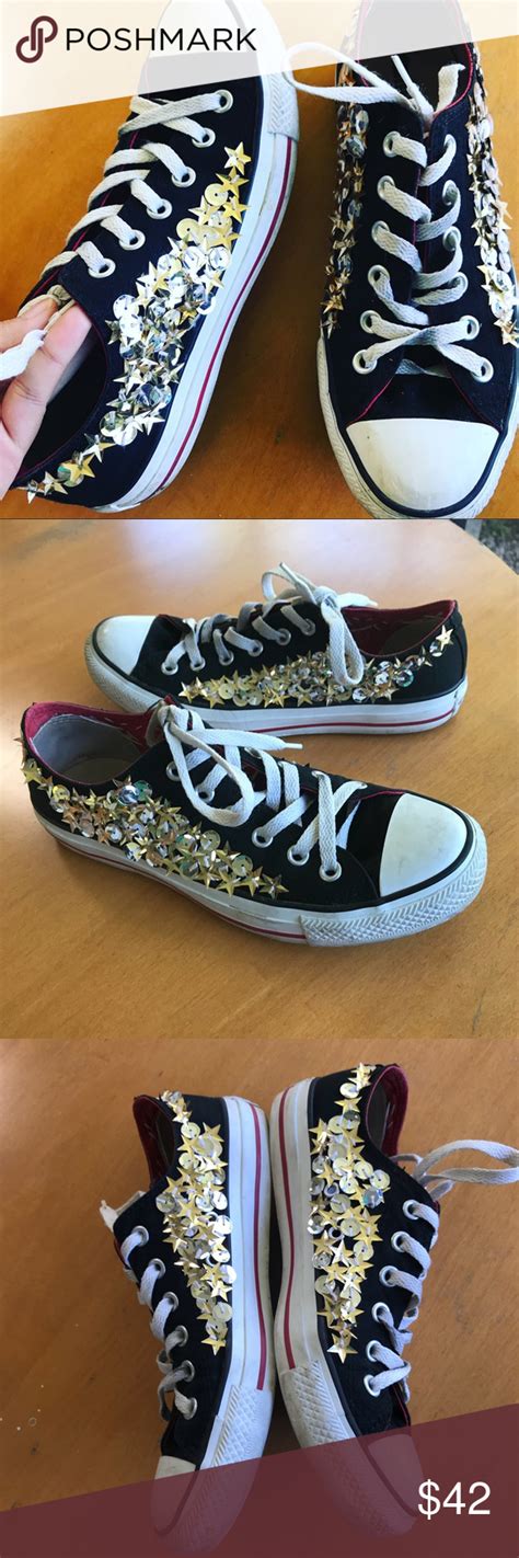 2020 popular 1 trends in sports & entertainment with converse sneakers for b and 1. Decorated Sequined black converse shoes Gold Hand Sequined ...