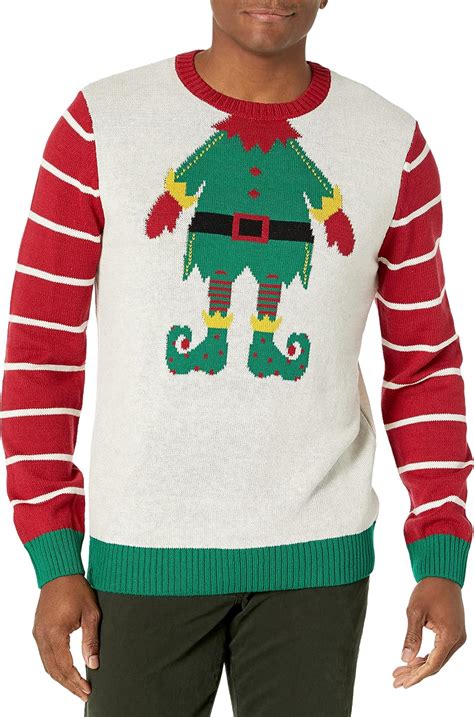 ugly christmas sweater company weihnachtspullover mit elfenmotiv rundhalsausschnitt amazon de