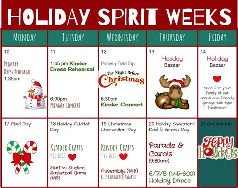 So, you're in charge of spirit week! Holiday Spirit Week Calendar - Riverside Public School
