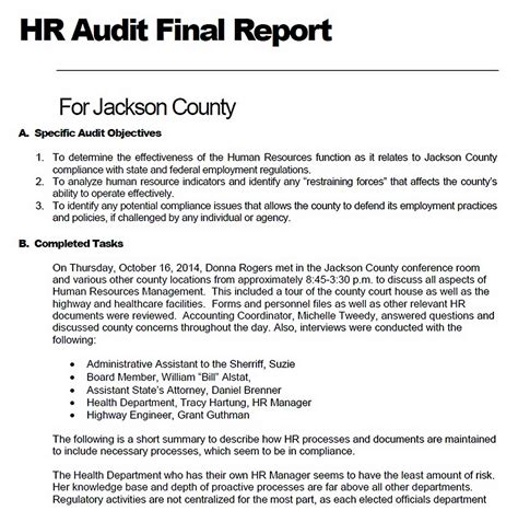 HR Audit Report Template | will work Template Business