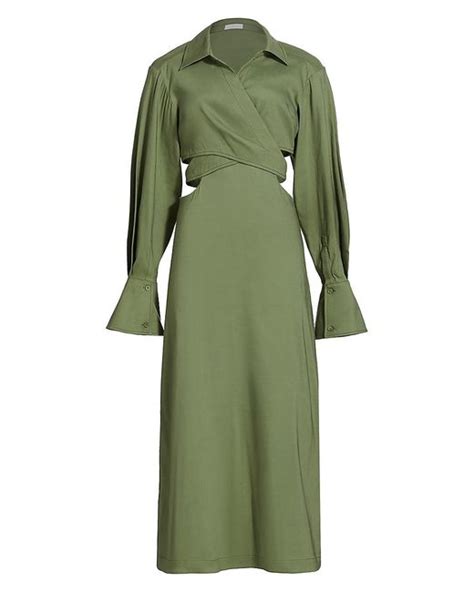 simkhai giulia linen blend wrap maxi dress in green lyst