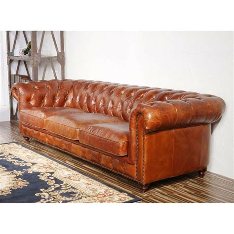 Pasargad Genuine Leather Chesterfield 96 Rolled Arm Sofa And Reviews