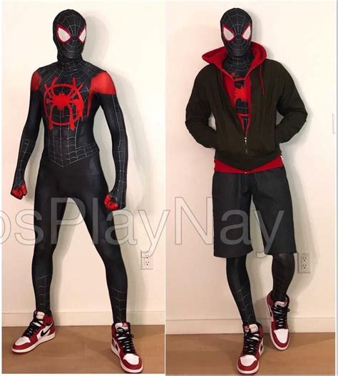 Miles Morales Into Spider Verse Cosplay Costume Spiderman Zentai Suit Halloween Affiliate Miles