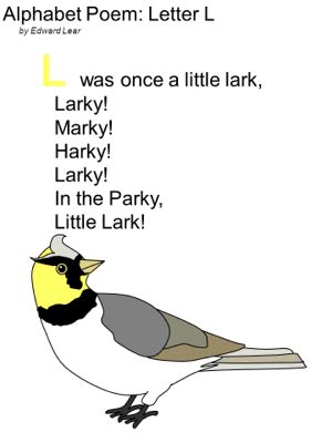 The letter e song by have fun teaching is a phonics song and abc song that is a fun way to teach the alphabet letter e and phonics letter e . Edward Lear - Alphabet Poem: Letter L