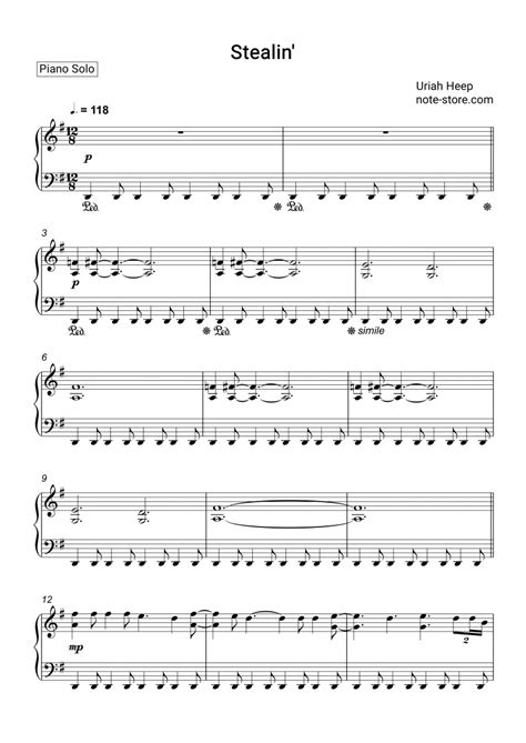 Uriah Heep Stealin Sheet Music For Piano Download Pianosolo Sku