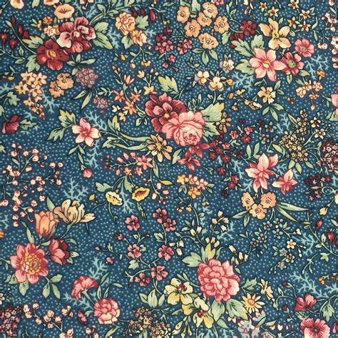 100 Cotton Blue Calico Fabric By The Yard Country Floral Etsy