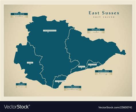 Modern Map East Sussex County With Districts Vector Image On VectorStock In East Sussex