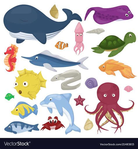 Sea Animals Water Plants Ocean Fish Cartoon Vector Image