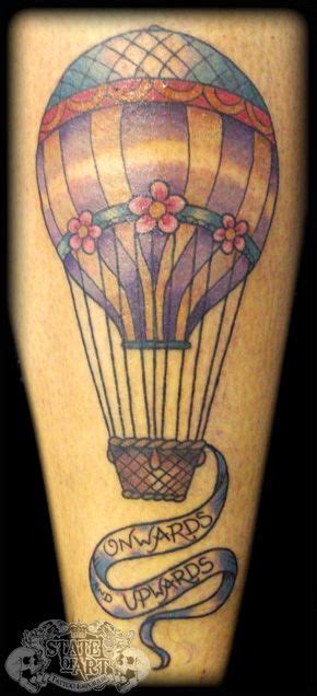 A Hot Air Balloon Tattoo On The Leg With An Inscription That Says Stay Safe