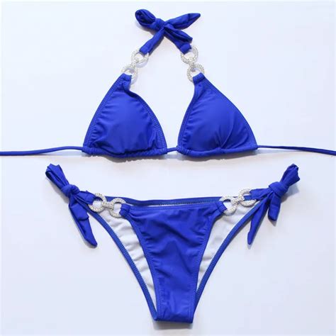 Bikini Diamond Swimsuit Crystal Women Swimwear Blue Bikinis Brazilian