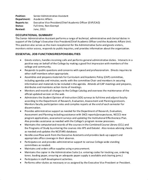 Free 9 Sample Administrative Assistant Job Descriptions In Pdf Ms Word