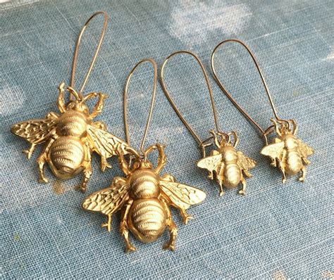 Gold Bee Earrings Long Bumblebee Earrings Gold Bee Jewelry Etsy