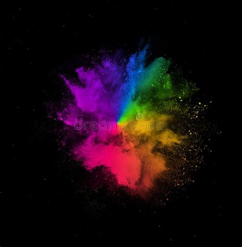 Colorful Rainbow Holi Paint Powder Explosion Isolated On Black