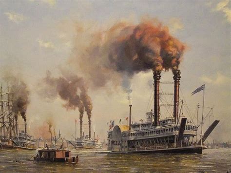 Old New Orleans 1870s By R Cross B 1924 Oil On Canvas Steam Boats