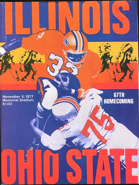 1977 Osu Illinois Program Football Art Vintage Football