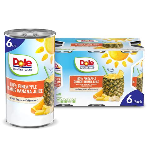 Dole 100 Pineapple Orange Banana Juice 6 Oz 6 Ct