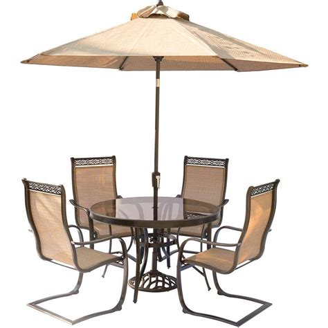 Hanover 5 Piece Aluminum Outdoor Dining Set With Round Glass Top Table