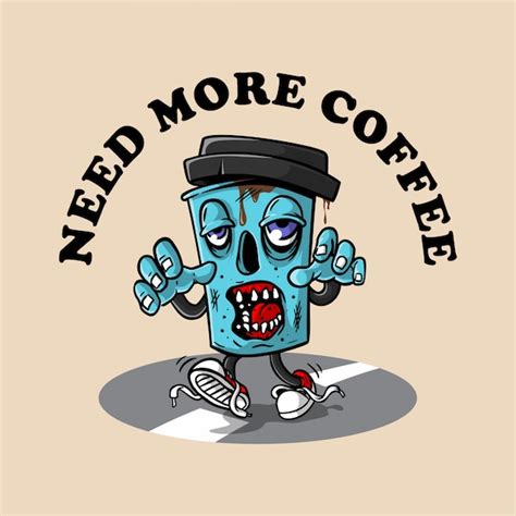 Premium Vector Coffee Cup Zombie Walking On A Street In Hand Drawn