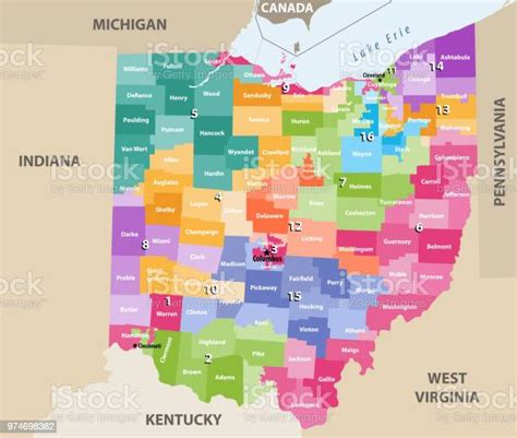 vetores de mapa do vetor de distritos congressionais de ohio com mais próximo dos estados e