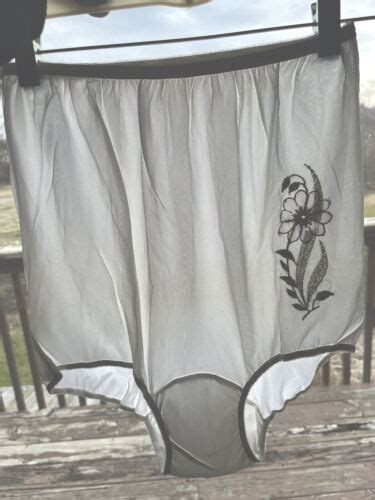 Vintage 1960s Mushroom Gusset Granny Nylon Panties Sheer Embroidered
