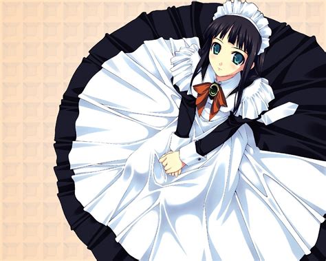 1280x1024 Anime Maid Girl Brunette Cute Posture Dress Wallpaper