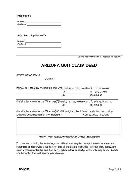Free Arizona Quit Claim Deed Form Pdf Word