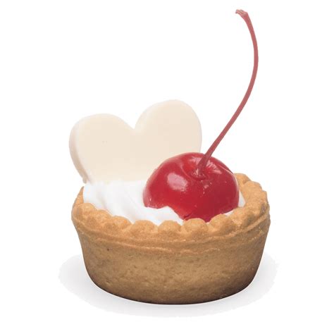 Two Heart Shaped Cherries Sitting On Top Of A Tart Crust With Whipped Cream