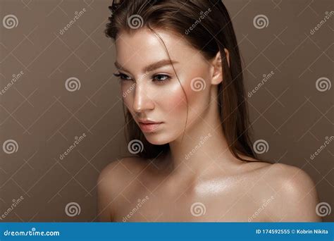 Beautiful Young Girl With Natural Nude Make Up Beauty Face Stock Image Image Of Event Fresh