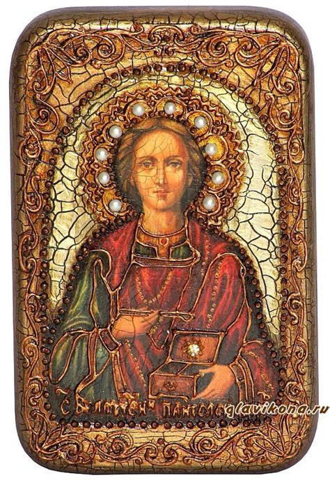 Икона святой целитель пантелеймон, финифть эмаль 4.5 см х 3.5 см деревянная рама. Пантелеймон Целитель - икона подарочная на мореном дубе, в ...