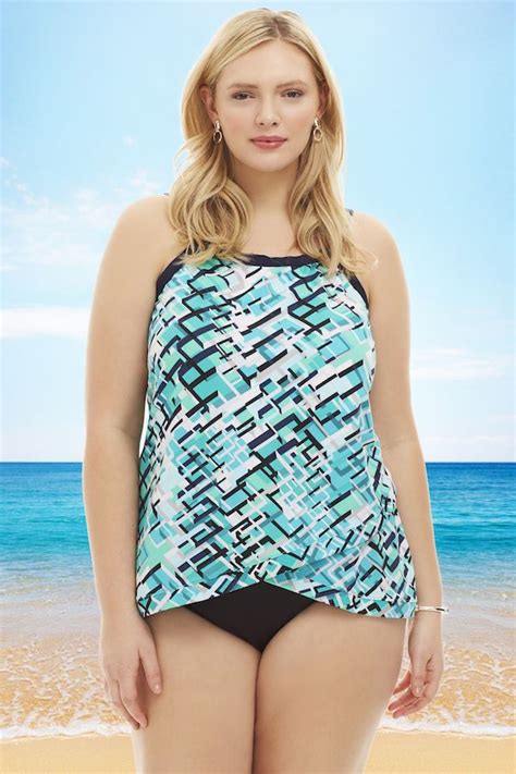 The Penbrooke Linked Geo Underwire Plus Size Tankini Top Is Both Supportive And Stylish