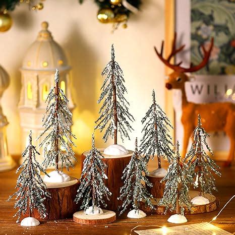 Amazon Com Uiifan Pcs Christmas Village Trees Xmas Faux Artificial Small Tree Tabletop