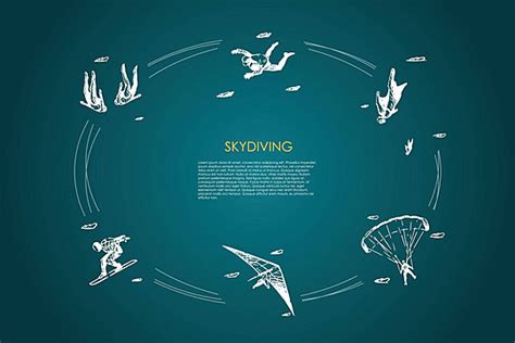 A Vector Set Of Skydiving Concept With People Jumping And Parachuting