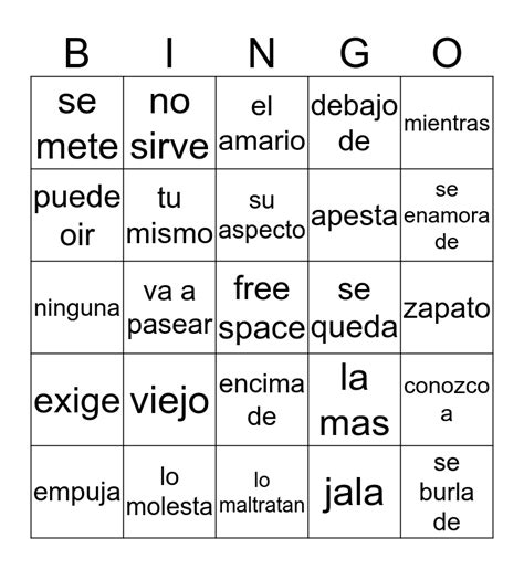 Spanish Review Bingo Card