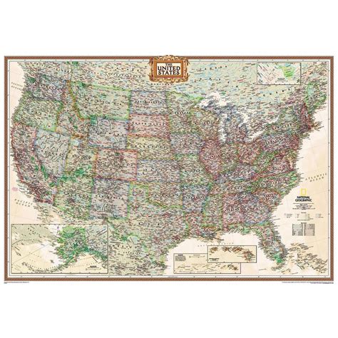 National Geographic The Antique Usa Map Politically Largely Laminates