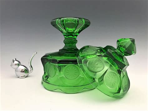 Stunning Fostoria Coin Glass Emerald Green Wedding Box With Etsy