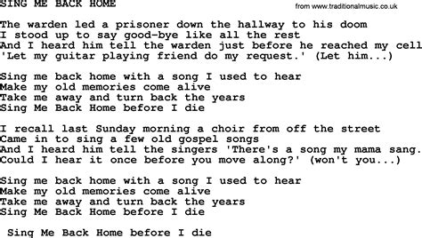 Sing Me Back Home By Merle Haggard Lyrics