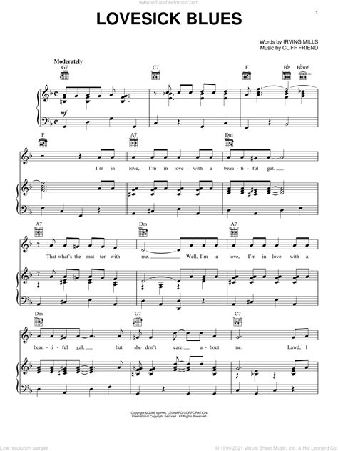 Williams Lovesick Blues Sheet Music For Voice Piano Or Guitar