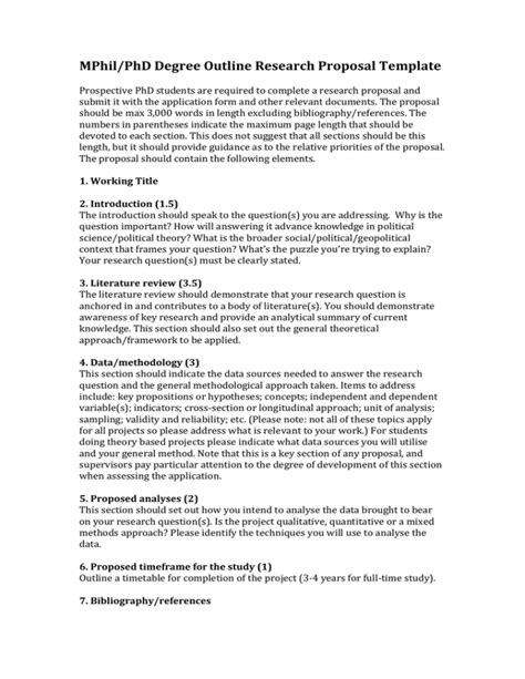Mphilphd Degree Outline Research Proposal Template
