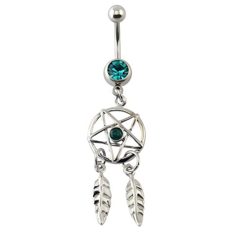 buy 316l steel belly button ring dreamcatcher piercing navel with blue zircon