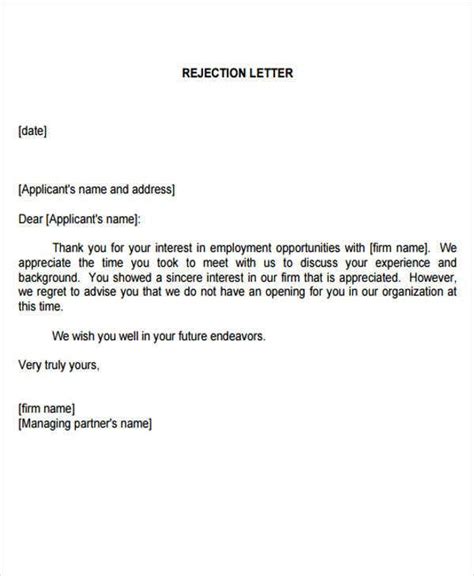 Skip a single line and type the unemployment departments address. Employment Rejection Letters - 6+ Free Sample, Example ...