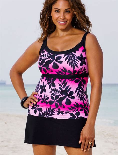 Beach Belle Pink Ombre Plus Size Empire Skirtini Plus Size Swimwear