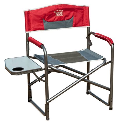 Features a foldout side table with drink holder to rest plates of foods, snacks, etc. TimberRidge Aluminum Portable Director's Folding Chair ...