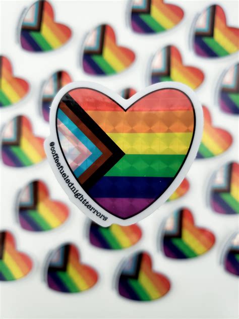 Progress Pride Flag Heart Prismatic Vinyl Sticker Uv Etsy