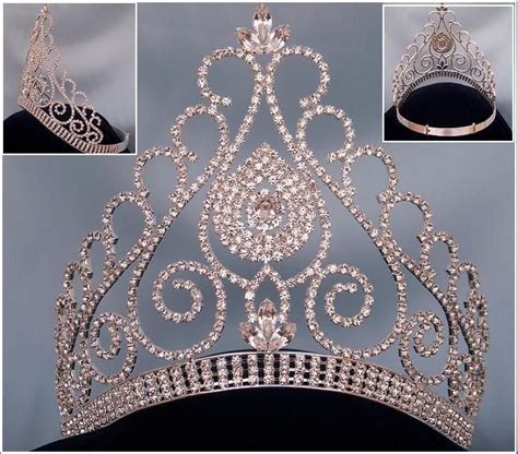 Beauty Queen Rhinestone Grand Queen Contoured Rhinestone Crown Tiara