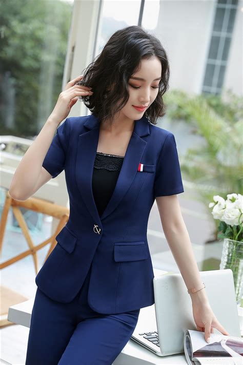 New Summer Fashion Uniform Styles Female Pantsuits With 2 Piece Tops