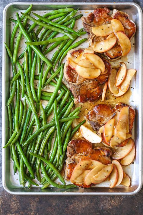 Baked Apple Pork Chops And Green Beans Damn Delicious